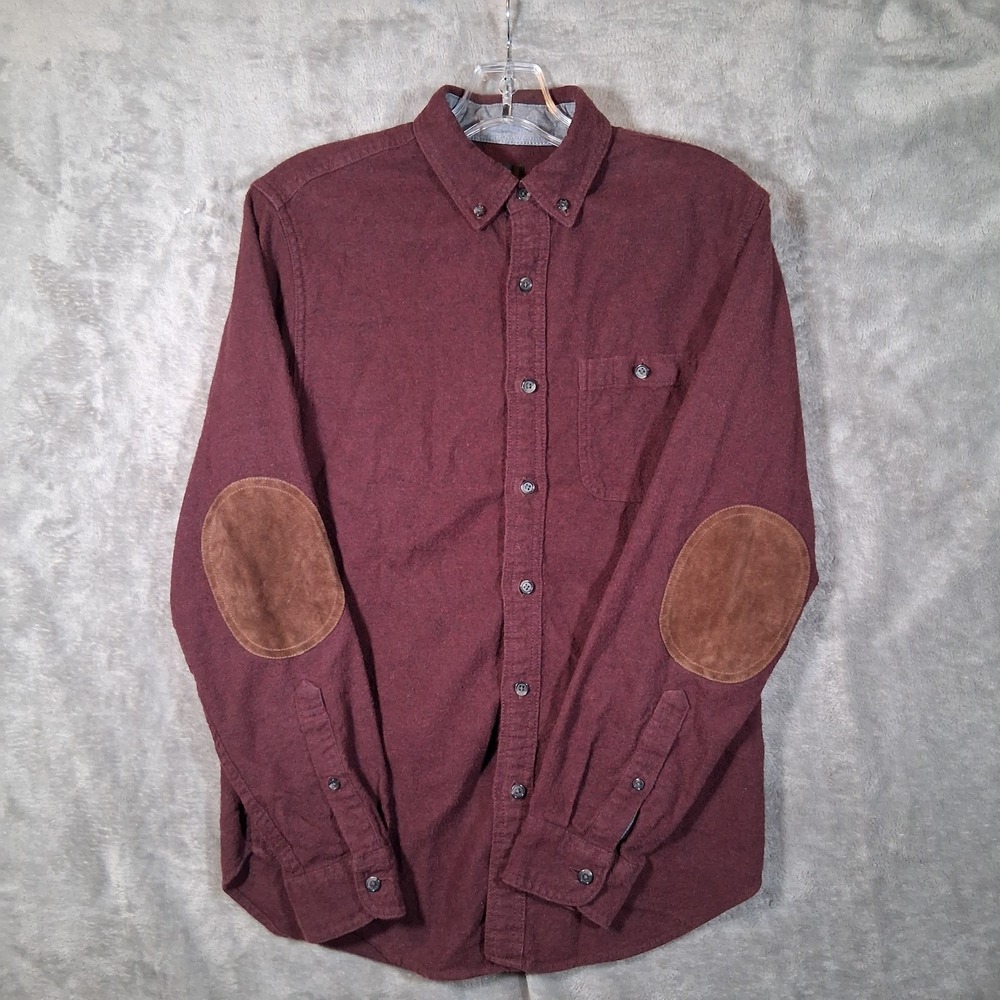 J. Crew Cotton Wool‎ Elbow Patch Shirt Mens Size Small Burgundy Casual Preppy